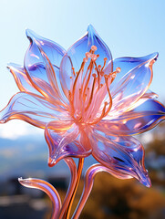 Translucent crystal beautiful flowers under blue sky

