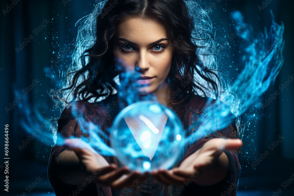 Poster generative ai image picture of powerful elements wizard practicing ice water air fire magic video ga