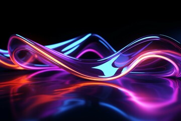 Fantastically colorful 3D render, abstract wave technology with glowing curves