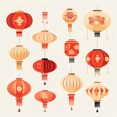 Fototapeta na wymiar Traditional lantern ICONS for Chinese New Year Lantern Festival 