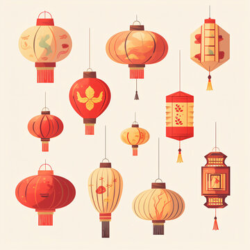 Traditional lantern ICONS for Chinese New Year Lantern Festival

