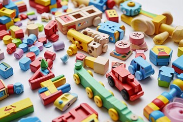 A variety of wooden toys and blocks.