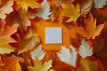 Naklejka na ściany i meble Fall Leaves on Orange Background