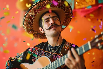Foto op Canvas Mexican Man with a Mustache and a Sombrero © Satyam