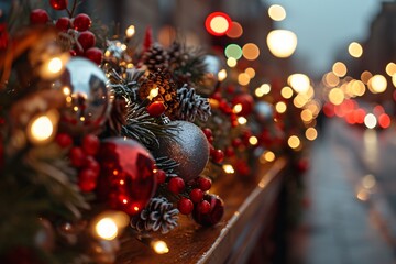 Fototapeta na wymiar Lights and ornaments on a ledge