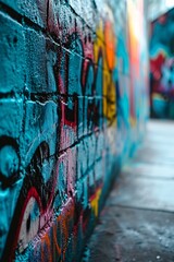 Fototapeta na wymiar A colorful brick wall with graffiti