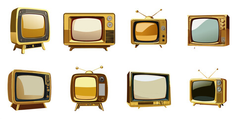Vector illustration of multiple golden retro TVs - obrazy, fototapety, plakaty