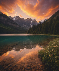sunset over the lake