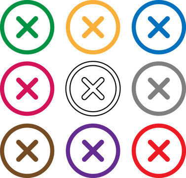 Simple mark graphic design. Round button for vote, decision, web. Symbol of error, check, wrong or stop, failed. Vector illustration. Colorful