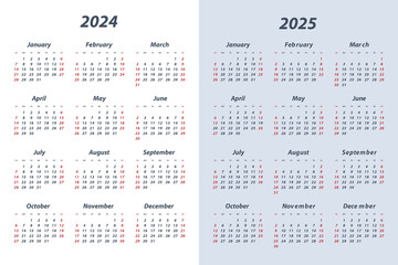 Calendar Planner for 2024, 2025. Calendar template for 2024, 2025. Corporate and business calendar 24, 25. Week Starts on Sunday