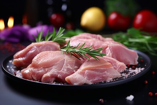 raw poultry meat, fillet pieces on the kitchen table. cooking at home.