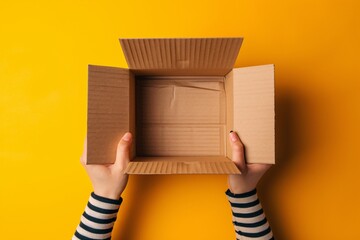A person holding an open box with nothing inside. - obrazy, fototapety, plakaty