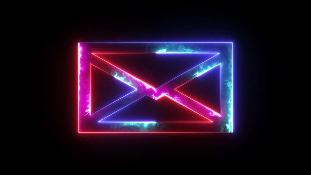 Glowing neon khum or email icon. Abstract symbol icon of letter box