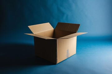 A cardboard box with a blue background.
