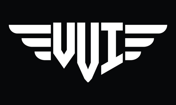 VVI three letter logo, creative wings shape logo design vector template. letter mark, word mark, monogram symbol on black & white.