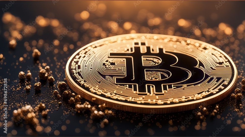 Aufkleber Digital Bitcoin Currency is a new form of currency that uses blockchain technology. It is digital and makes cash transactions fast and secure.