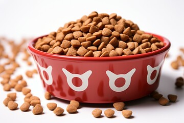 Isolated goodness Dry cat food presented in a white bowl