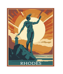 Art deco style interpretation of the Colossus of Rhodes, ancient wonder of the world