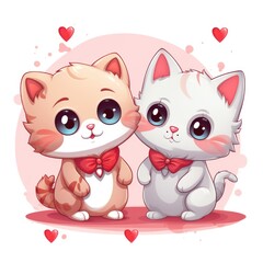 cute cats with flowers and hearts