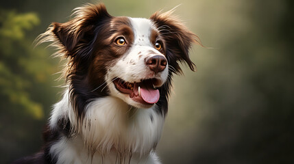 Happy Australian Shepherd Dog Close-Up Portrait with Nature Background