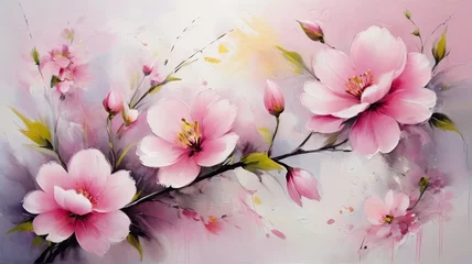 Zelfklevend Fotobehang Pink Blossom Serenity Photorealistic Floral Delight in High-Resolution. © Md