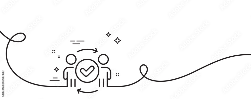 Poster approved teamwork line icon. continuous one line with curl. accepted team sign. human resources symb