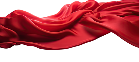 Red cloth material flying in the wind. Isolated on Transparent background.	