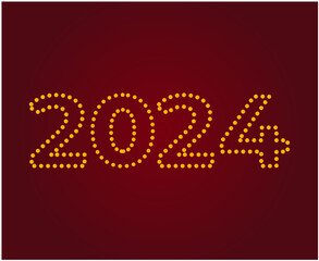 Happy New Year 2024 Abstract Yellow Graphic Design Vector Logo Symbol Illustration With Red Background