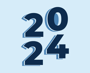 Happy New Year 2024 Abstract Blue Graphic Design Vector Logo Symbol Illustration With Cyan Background