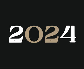 2024 Happy New Year Abstract Brown And White Graphic Design Vector Logo Symbol Illustration With Black Background