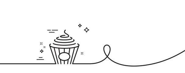 Pasta line icon. Continuous one line with curl. Spaghetti take away sign. Noodles bowl symbol. Pasta single outline ribbon. Loop curve pattern. Vector