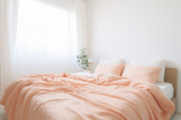 Bedroom in the trending color of 2024. Peach tones. Bedroom design.