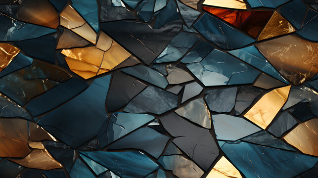 Luxurious navy blue and gold marble seamless texture. Background, wallpaper, ceramic, counter, splash, swirl. Generative AI