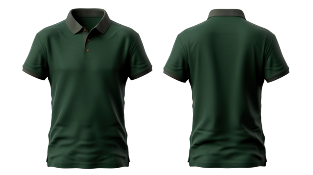 Front and back dark green polo shirt mockup, cut out