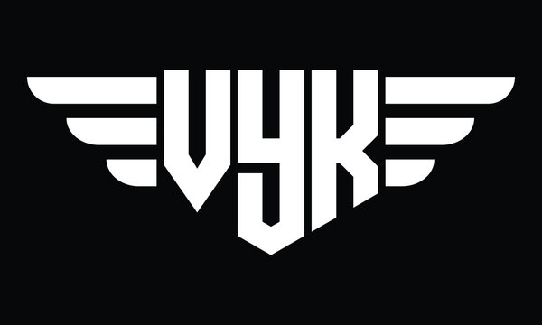 VYK three letter logo, creative wings shape logo design vector template. letter mark, word mark, monogram symbol on black & white.