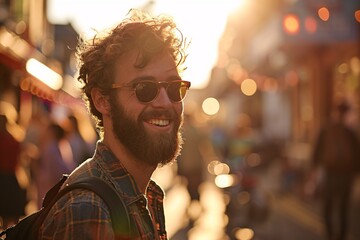 Happy Man with Sunglasses and Beard