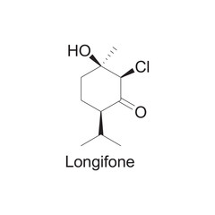 Longifone skeletal structure diagram.Monoterpenoid compound molecule scientific illustration on white background.