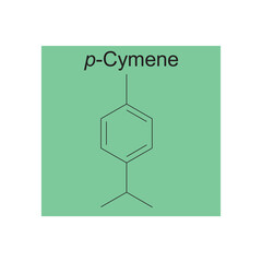 p-Cymene skeletal structure diagram.Monoterpene ketone compound molecule scientific illustration on green background.