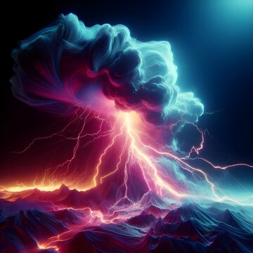 Color Xray of a thunder storm, 3d render, photo, dark fantasy.
