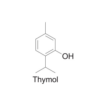 Thymol skeletal structure diagram.Monoterpenoid compound molecule scientific illustration on white background.