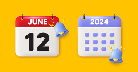 Calendar date 3d icon. 12th day of the month icon. Event schedule date. Meeting appointment time. 12th day of June month. Calendar event reminder date. Vector