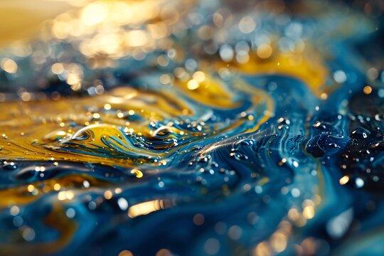 A vibrant blue and yellow ocean wave with sparkling light