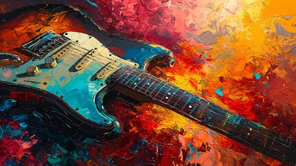 A guitar with a colorful background - obrazy, fototapety, plakaty