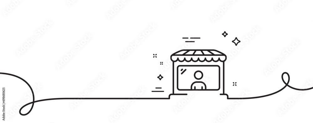 Wall mural Market seller line icon. Continuous one line with curl. Wholesale store buyer sign. Retail marketplace symbol. Market seller single outline ribbon. Loop curve pattern. Vector