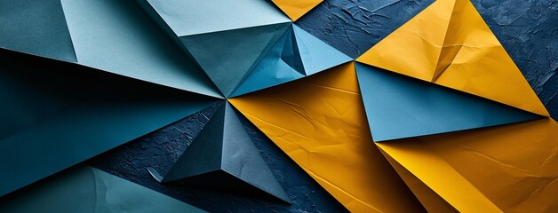 Colorful Paper Triangles on Blue Wall