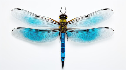 Top view Blue Dragonfly. Isolated on white background