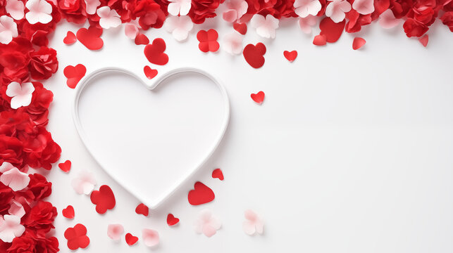 red hearts background, Valentine's day concept frame no text, Ai generated image 