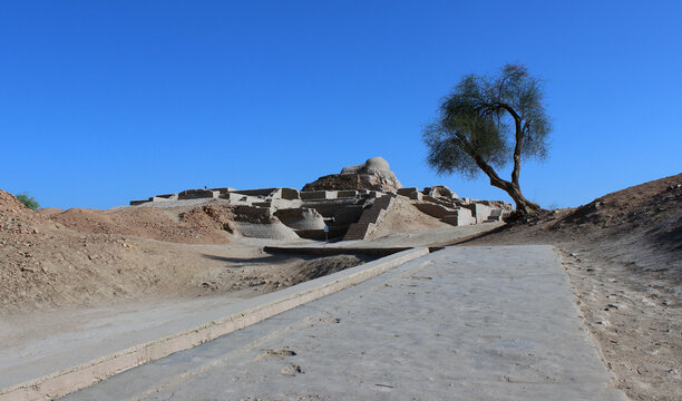 Mohenjo daro ruins close Indus river in Larkana Sindh, Pakistan