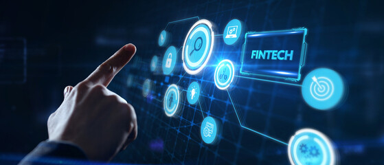 Fintech Financial technology Cryptocurrency investment and digital money. Business concept on virtual screen.