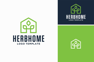 Herb House with Fresh Floral Leaf for Nature Home Garden Cultivate Plantation Logo design